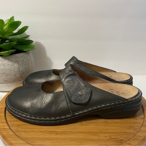 Finn Comfort Stanford Metallic Leather Mule Pewter Mary Jane Comfy Clog Sz 11.5 - Picture 1 of 9
